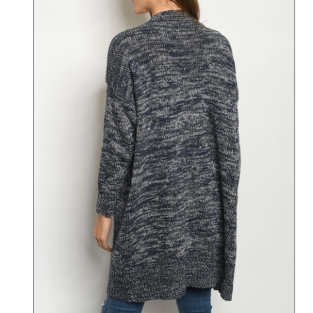 Navy Long Open Front Cardigan Sweater - Picture 11 of 11